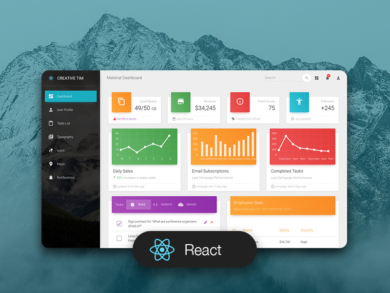 Free ReactJS Admin Templates Material Dashboard