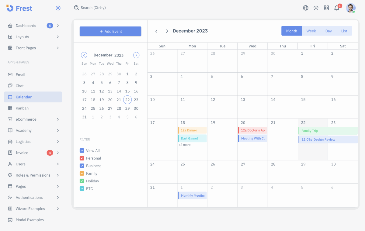 Frest-app-calendar-demo