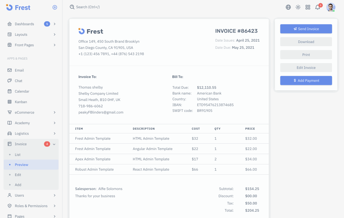 Frest-app-Invoice-demo