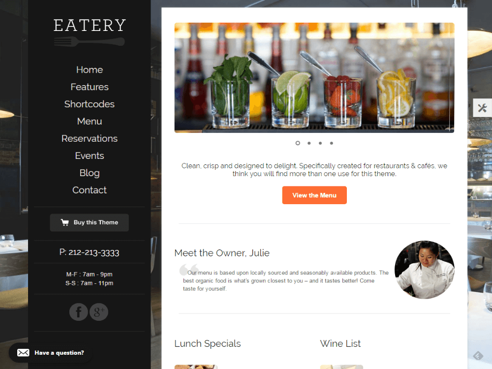 Eatery - Responsive Restaurant WordPress Theme - Premium - Free Restaurant WordPress Themes