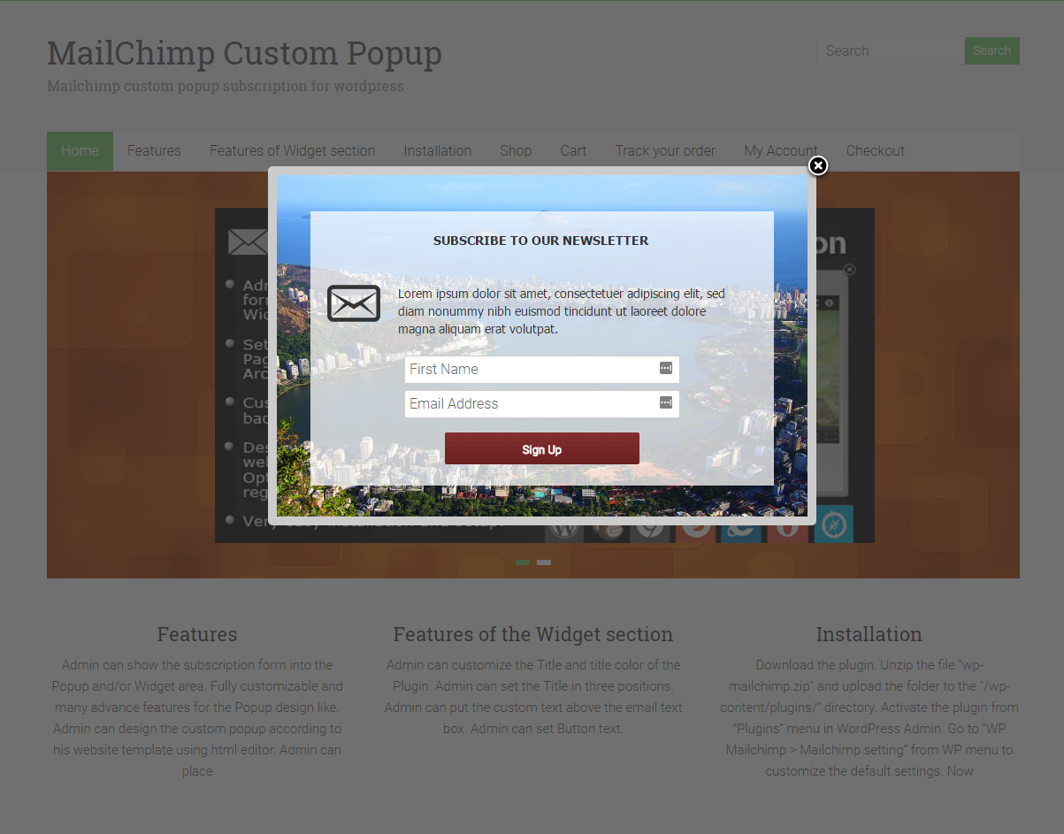 Mailchimp Custom Popup Subscription for wordpress