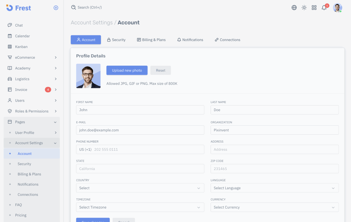 Frest-Account-settings-demo