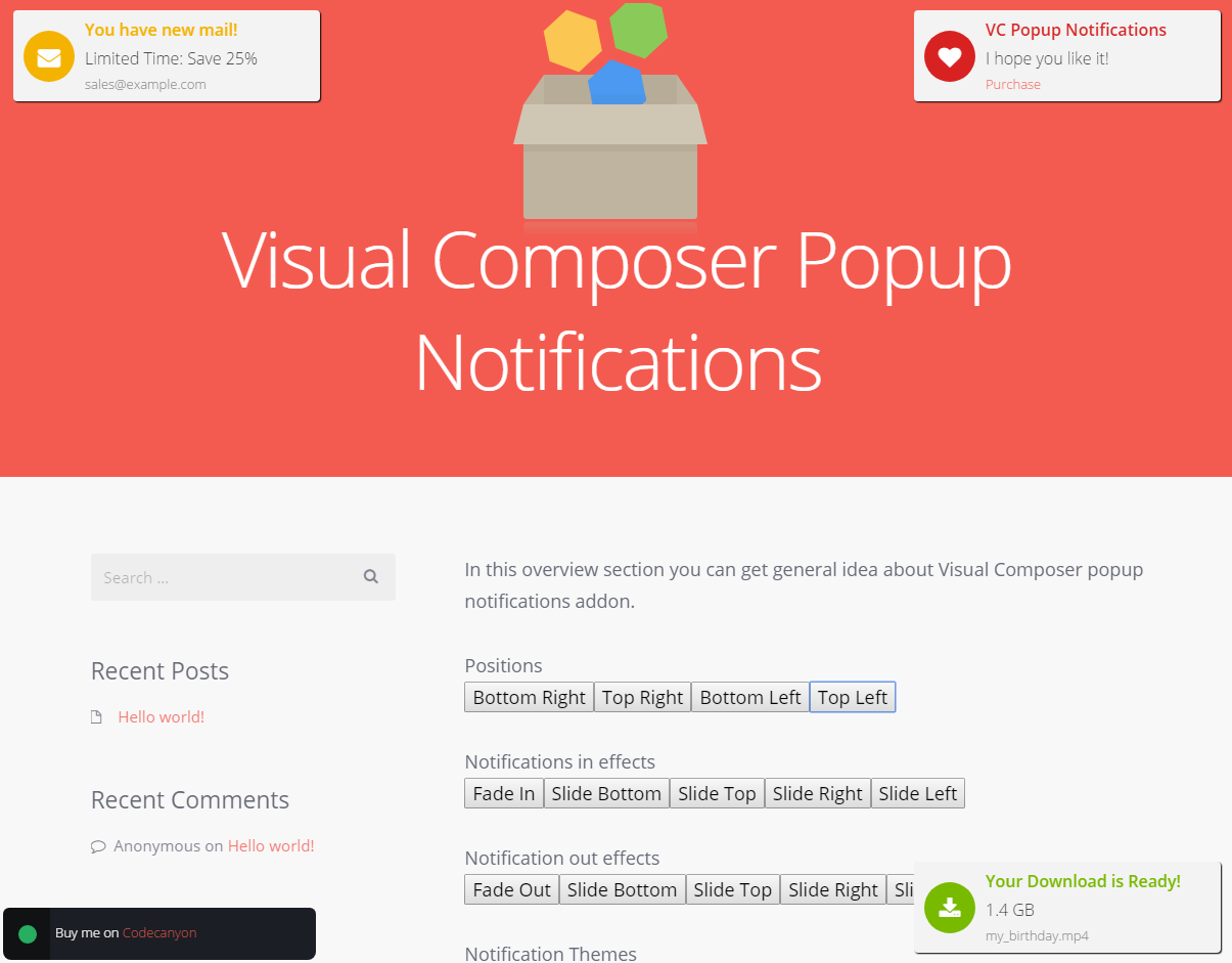 Visual Composer Popup Notifications