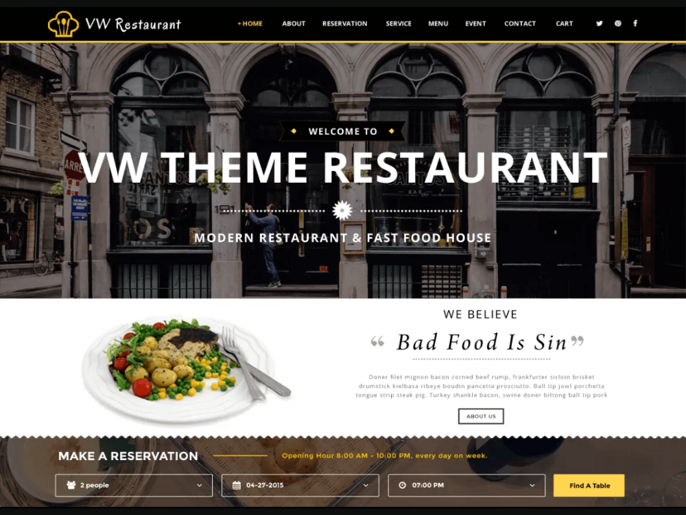 VW Restaurant Lite - Free Restaurant WordPress Themes